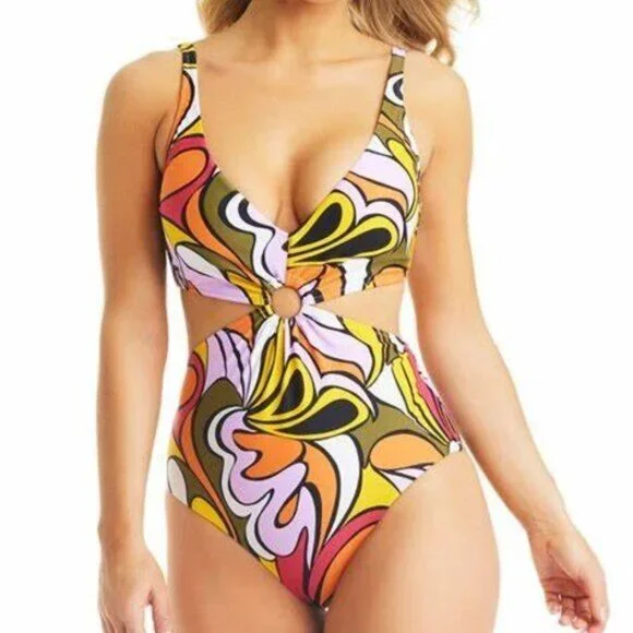 Bar lll  Macy's 70's Vibe Check Ring Monokini Swimsuit Swimwear Size XL - Picture 12 of 12